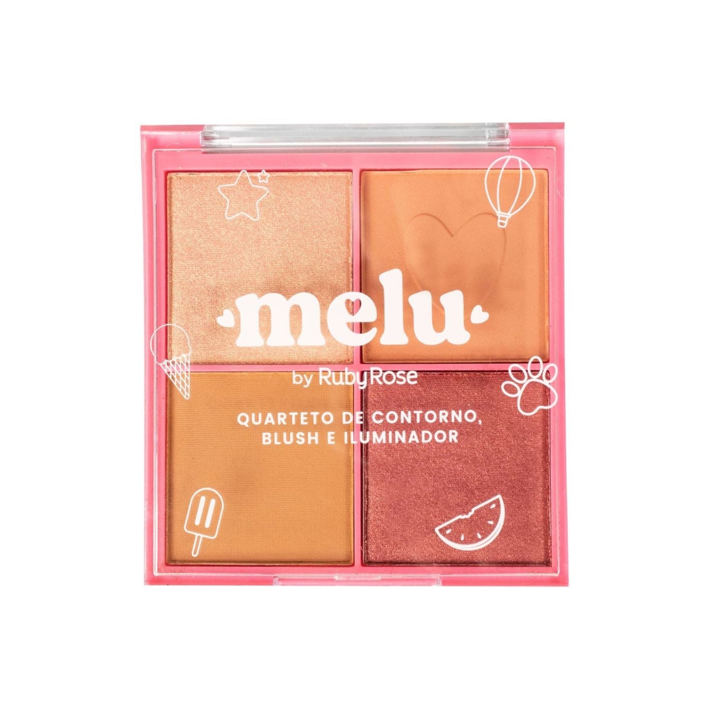 Cuarteto de Contorno, Blush e Iluminador Melu Ruby Rose HB7531-1