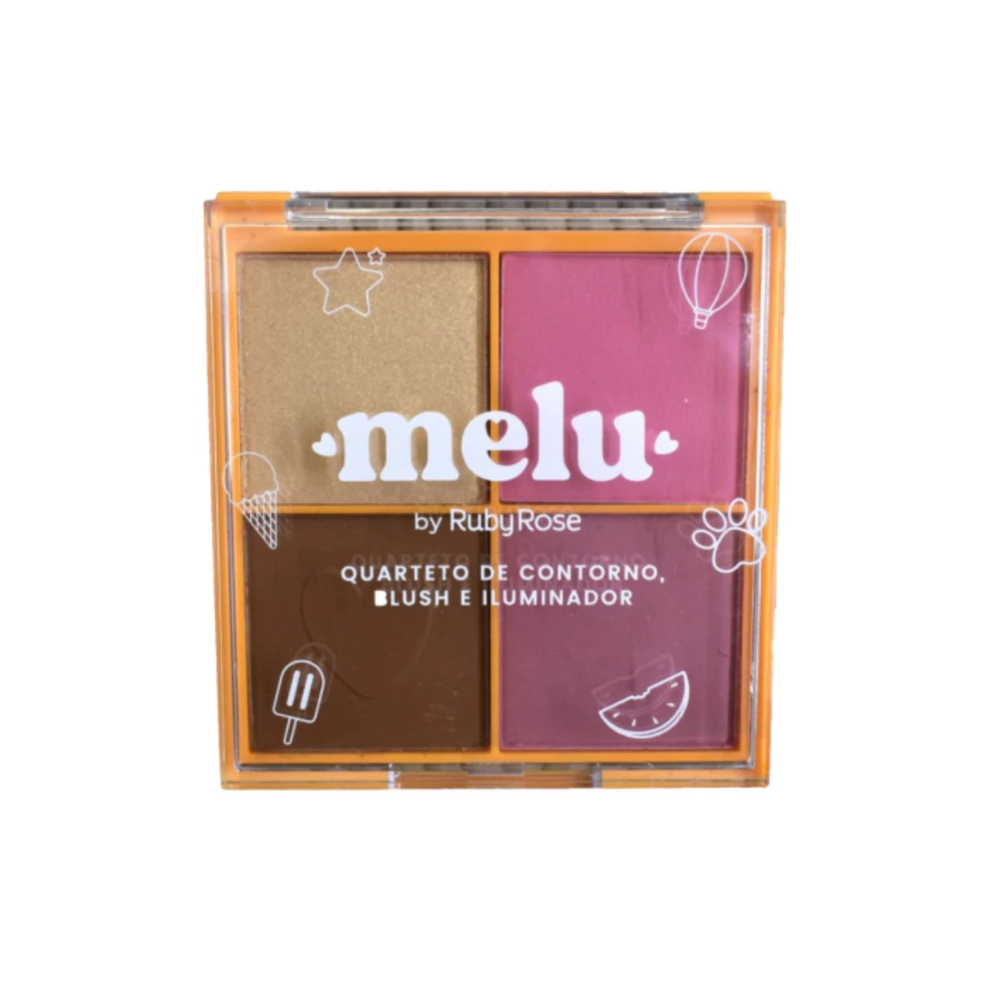 Cuarteto de Contorno, Blush e Iluminador Melu Ruby Rose HB7531-2