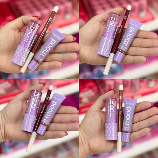 Lip Combo Mood: 1 labial matte + 1 gloss & 1 delineador de labios