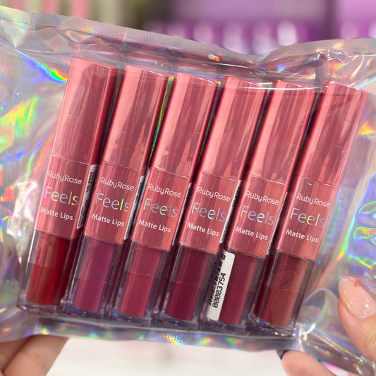 Kit 6 Labiales Duo Matte Feels Ruby Rose - NUEVA GAMA DE TONOS DISPONIBLES