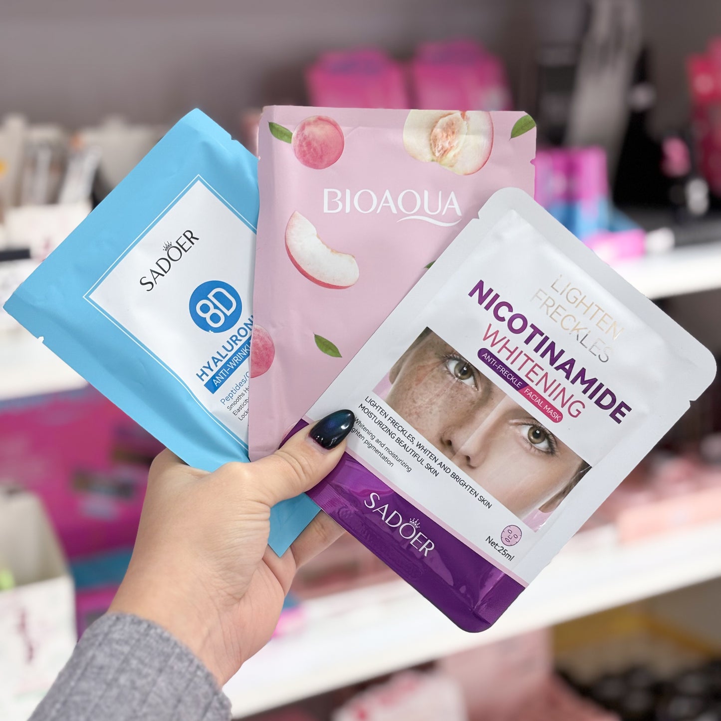 Combo de 3 Mascarillas Faciales #2 - De Ácido Hialurónico, Durazno y Niacinamida