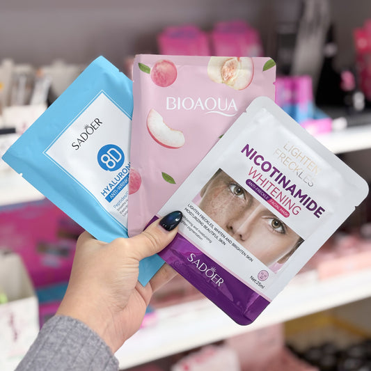 Combo de 3 Mascarillas Faciales #2 - De Ácido Hialurónico, Durazno y Niacinamida