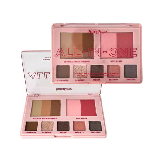 Paleta de Contorno, Rubor & Iluminador All In One Línea Rosa Ruby Rose HBM1002