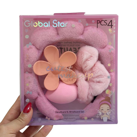 Set de Vincha para Skincare, Muñequera, Pinza y Esponja Globalstar