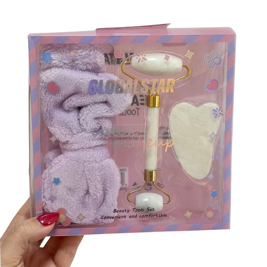 Set de Piedra Guasha, Rodillo Facial & Vincha Globalstar